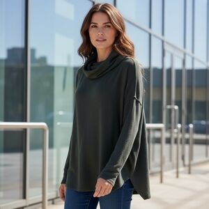 Gray Cowl Neck Sweater Top Cynthia Rowley Flowy Comfy Travel with Relaxed Fit